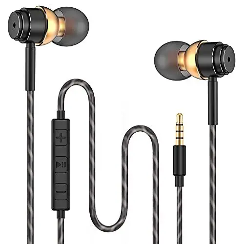 Produktbild: Kopfhörer, Kopfhörer, Kopfhörer mit Mikrofon, Geräuschunterdrückung, Surround-Sound, In-Ear-Kopfhörer, kompatibel mit Huawei, MP3, iOS, Android, PC und mehr (Schwarz und Gold)