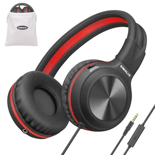 Produktbild: Kopfhörer mit Kabel für Teenager, 1,5 Meter Verkabelte Kopfhörer mit Mikrofon und Lautstärkeregler für Jungs, Over-Ear, 85dB 94dB 104dB Lautstärkewähler -SM-904 Schwarz