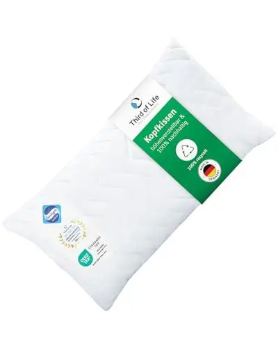 Produktbild: Kopfkissen 40x80 VERDA, 100% nachhaltig & made in Germany, Ergonomisches Schlaf-Kissen 40 x 80 aus recyceltem Material, Höhenverstellbar für Bauch-, Rücken- & Seitenschläfer, Ideal für Allergiker