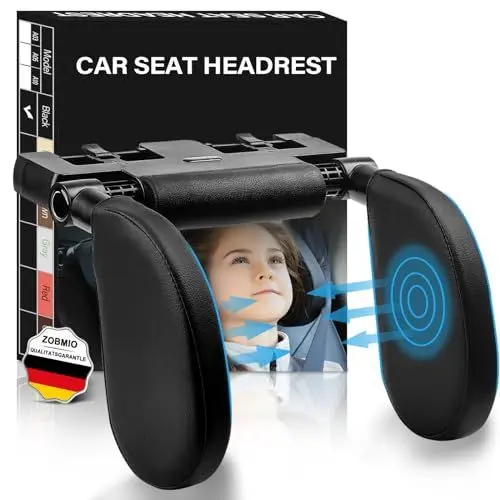 Produktbild: Kopfstütze Auto,Weichem Gedächtnisschaum,Einziehbare Abnehmbare Nackenstütze Autositz Seitliches Kopfstützkissen für Kinder Erwachsene, zum Schlafen, 360°Einstellbar (Schwarz)