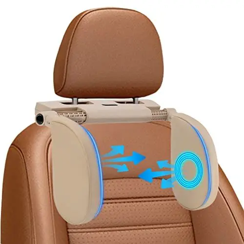 Produktbild: VniYors Kopfstütze Auto Kinder, Auto Kopfstütze, 180 Grad Verstellbares Atmungsaktiv Leder Nackenstütze Auto, Sitzerhöhung Auto Kinder Erwachsene Gut Zum Schlafen Auf Langen Reisen (Beige)