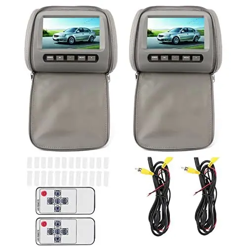 Produktbild: KIMISS Kopfstützen-DVD-Display, Audiovisuelle Geräte Im Auto, 2 Stück, 7 Zoll, HD-Auto-Kopfstütze, LCD-Videoplayer mit Reißverschluss, Abdeckung, Fernbedienung, MP5-Display, Grau