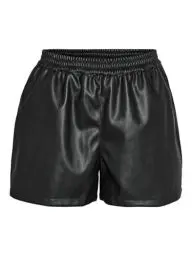 Produktbild: Noisy may Damen Coated Hot Pants PU Shorts Leder Optik Beschichtete Kurze Stoff Hose NMANDY, Farben:Schwarz, Größe:S