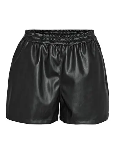 Produktbild: Noisy may Damen Coated Hot Pants PU Shorts Leder Optik Beschichtete Kurze Stoff Hose NMANDY, Farben:Schwarz, Größe:S