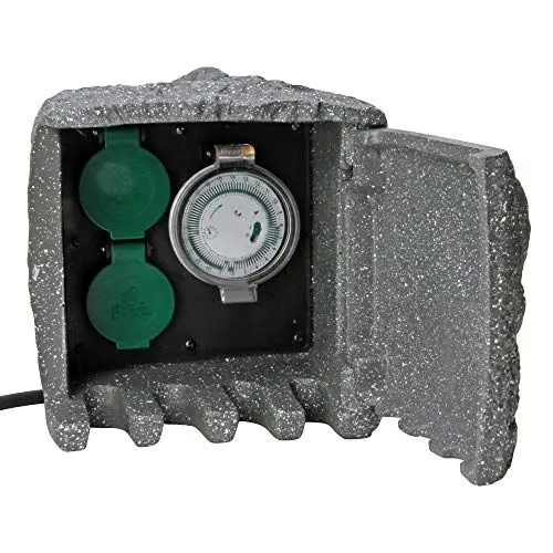 Produktbild: Kopp Energiestation Stein-Optik mit 2 Schutzkontakt-Steckdosen 250 V & Zeitschaltuhr I Gartensteckdose Stein-Optik für Draußen I Außen-Steckdose Steinoptik I Garten-Steckdose Aussen I Grau – 145323019
