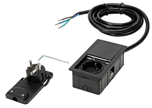 Produktbild: Kopp by ASA 939662016 VersaHIT Mono Einbau-/Tischsteckdose mit Tastendruck-Deckel zum Einbau in Möbel/Arbeitsflächen, 1 x Schutzkontakt-Steckdose, 2 m Anschlusskabel, 3400W/16A, Matt schwarz