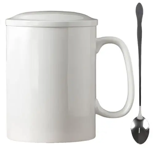 Produktbild: KOPYFANTAP Große Tasse 1000ml, Riesen Keramik Kaffeetasse mit Deckel und Löffel, Jumbo Becher mit Großem Griff für Büro und Zuhause, Spülmaschinenfest, Weiß