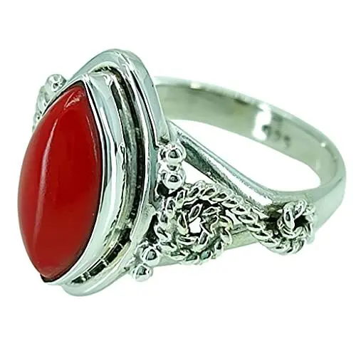 Produktbild: Navya Craft Korallen-Silberring | 925 Sterling Silber Handgefertigter Statement-Versprechensring für Frauen | Natürlicher Edelstein Boho Schmuck | April Geburtsstein | Geschenk für Sie