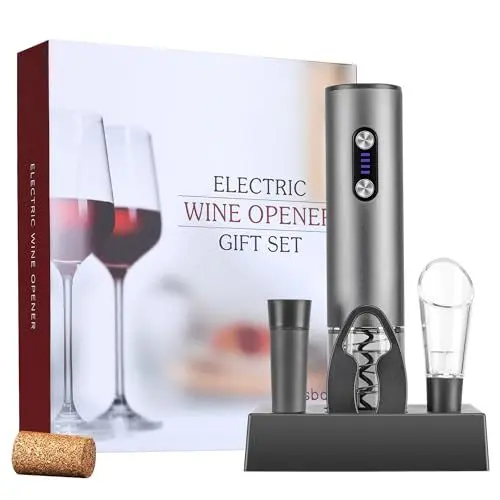 Produktbild: Korkenzieher Wein Weinöffner Set Elektrisch Automatischer Flaschenöffner mit Geschenkbox (Basis-Set, Wiederaufladbar - Dunkelgrau)