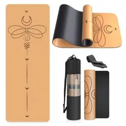 Produktbild: Kork-Yogamatte, rutschfest, einzigartiges Design, natürlicher Kork, TPE-Material, Fitness-Trainingsmatte mit Tragetasche und Gurt, für Zuhause, Pilates, Aerobic Fitnessstudio und Workout (183 x 61 cm)