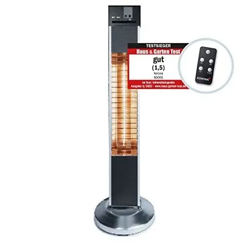 Produktbild: Korona 60000 Standheizstrahler Outdoor | Elektrisch | Für Terrasse, Balkon und Garten | Carbon-Heizelement | 2.000 Watt | Timer 24 Std. | Fernbedienung | Kippschutz