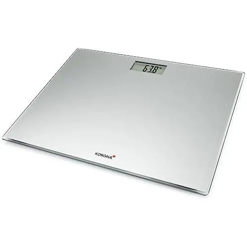 Produktbild: Korona 73232 Martha Glaswaage XXL silber | Extra breite Wiegefläche 40 cm | Digitale Körperwaage aus Glas | 200 kg Tragkraft | 100 Gramm Einteilung