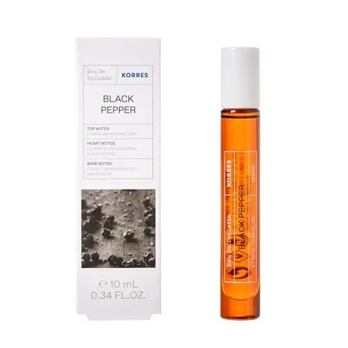 Produktbild: KORRES BLACK PEPPER Eau De Toilette für Herren in praktischer Deluxe Reisegröße, würzig, frischer Duft mit Zitrusnoten, dermatologisch getestet, vegan, 10 ml