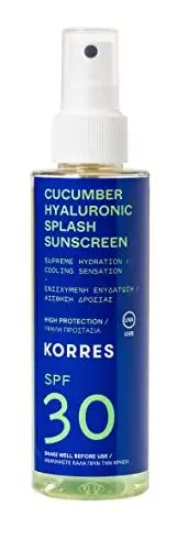 Produktbild: KORRES Cucumber Hyaluronic Splash Sonnenschutz Spray für Gesicht & Körper SPF30, mit kühlender Wirkung, schnell einziehend & vegan, 150 ml