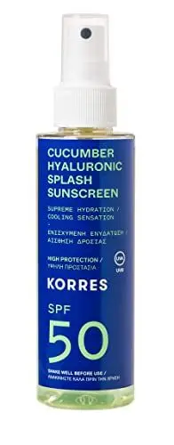 Produktbild: KORRES Cucumber Hyaluronic Splash Sonnenschutz Spray für Gesicht & Körper SPF50, mit kühlender Wirkung, schnell einziehend & vegan, 150 ml