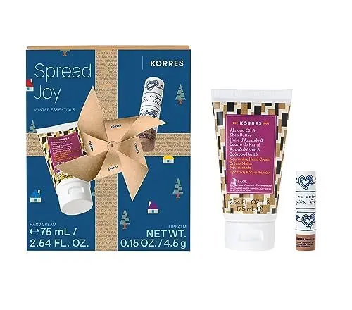 Produktbild: KORRES Hand- & Lippenpflege Geschenkset für Damen & Herren - intensive Pflege mit Mandelöl & Shea Butter für trockene Lippen & Hände: Handcreme 75ml +Cocoa Butter Lipbalm 4,5g