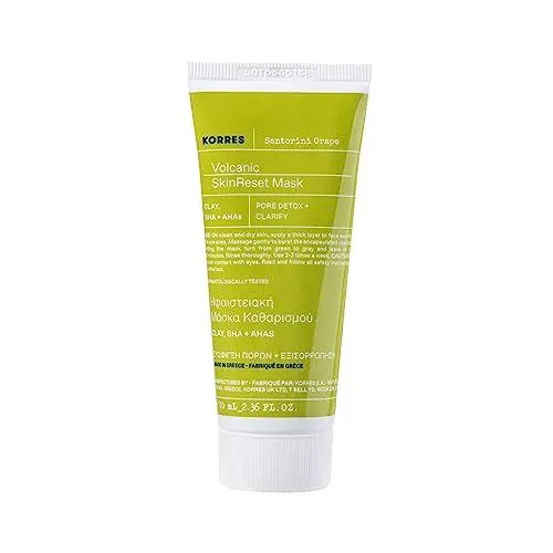 Produktbild: KORRES SANTORINI GRAPE Hautverfeinernde Maske mit Vulkansand, porenverfeinernd, mit Aktivkohlekapseln & Salicylsäure BHA, vegan, 70 ml