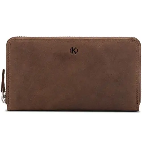 Produktbild: KORUTA® Geldbörse Damen Leder mit RFID Schutz I Portemonnaie Damen Groß mit Münzfach I Echtleder Geldbeutel für Frauen I Brieftasche Wallet Portmonee (Braun, Querformat)