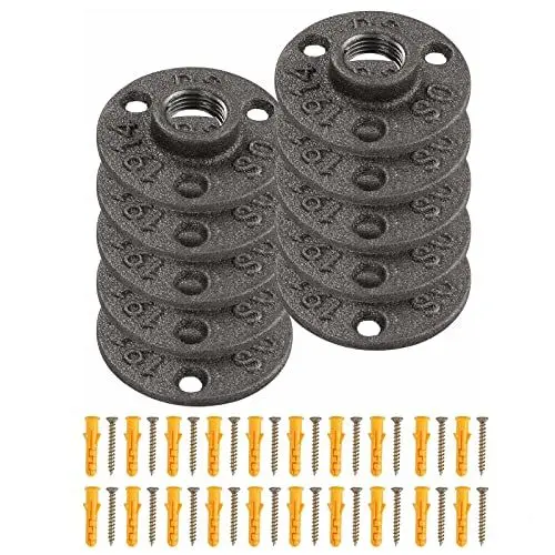 Produktbild: KOSHIFU 10 Stück Gewindeflansche 3/4 '' BSP Bodenflansch Rohr Flansch mit 3 Löchern Temperguss Verbindungsflansche mit Schrauben für DIY Handwerk Dekoration Küche Schlafzimmer Bar Restaurant