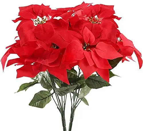 Produktbild: KOSHIFU 2 PCS Künstliche Weihnachtsstern Blumenstrauß Seide Rot Kunstblumen Weihnachten Deko Blumen für Zuhause Vase Tisch Innen- und Außenbereich Weihnachtsdekoration