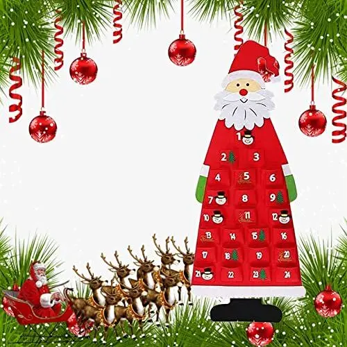 Produktbild: KOSHIFU Filz Adventskalender Santa, Weihnachtsmann Adventskalender mit 24 Taschen zum Befüllen Weihnachtskalender Filz Nikolaus für Weihnachtsschmuck Wanddekoration