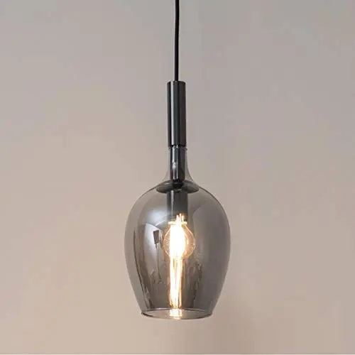 Produktbild: Kosilum – Hängeleuchte Chic und Design aus grauem Glas – Syrah – Licht warmweiß Beleuchtung Wohnzimmer Schlafzimmer Küche Flur – 1 x max 40 W – E14 – IP20