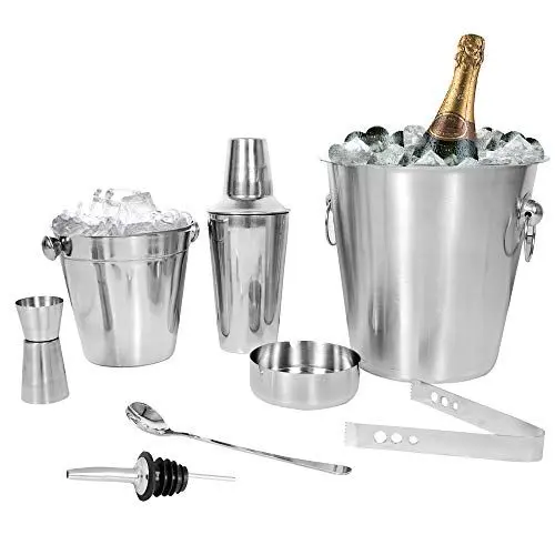 Produktbild: Kosma 8-teiliges Edelstahl-Cocktail-Set: Cocktail-Shaker 500 ml, Champagner-Eimer, Eiskübel, Jigger 30x60 ml, Rührlöffel 8