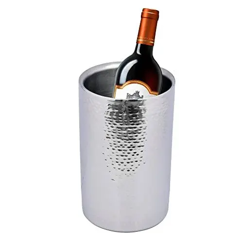 Produktbild: Kosma Doppelwandiger Weinkühler aus Edelstahl, Größe 12 x 20 cm - Getränkekühler mit gehämmerter Oberfläche | Weinflaschenkühler