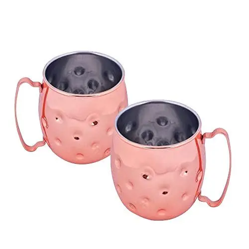 Produktbild: Kosma Set mit 2 Edelstahl-Bechern Moscow Mule Kupferbechern mit gehämmerter Noppeneffekt, ideal für Glühwein, Cocktails, Bier, kalte Getränke und mehr, handgefertigter Bierkrug – 575 ml