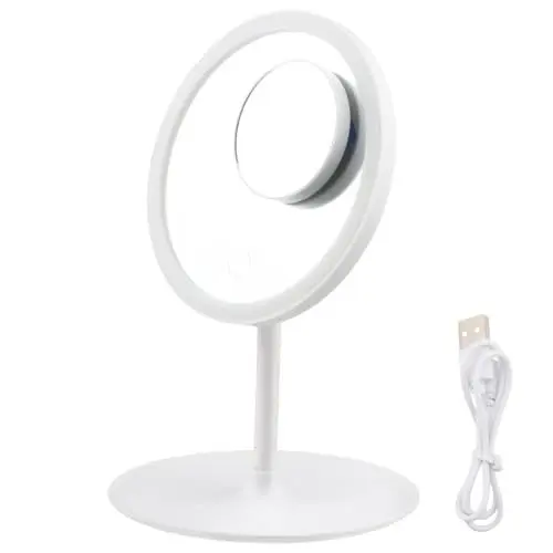 Produktbild: Kosmetikspiegel mit Beleuchtung, chminkspiegel stehend, Beleuchtung mit 3 Lichtfarben Dimmbar, 5X HD Beleuchteter Kosmetikspiegel 90°Drehbar+USB Aufladbarer LED Schminkspiegel Für Make-up(Weiß)