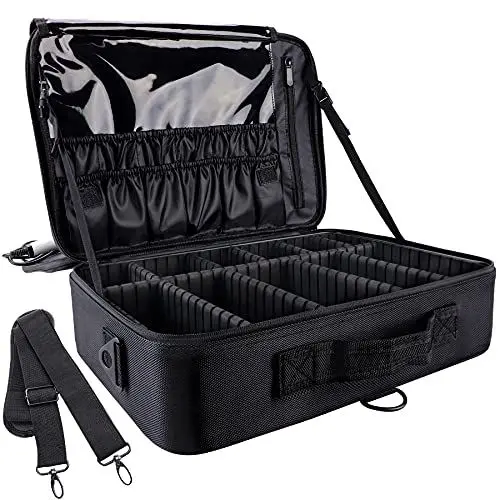 Produktbild: Kosmetiktasche, 3 Lagen Große Kapazität Professionelle Make Up Organizer Tasche wasserdichte Reise Portable Artist Schminkkoffer mit Verstellbaren Teilern und Riemen, 16,5