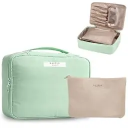 Produktbild: Kosmetiktasche, Doppelschichtiges Wasserdicht Make-up-Tasche, Tragbare Schminktasche, Kulturtasche Schminktasche Set, Reisetasche Make Up, Schminktasche Organizer für Damen und Mädchen, Grün