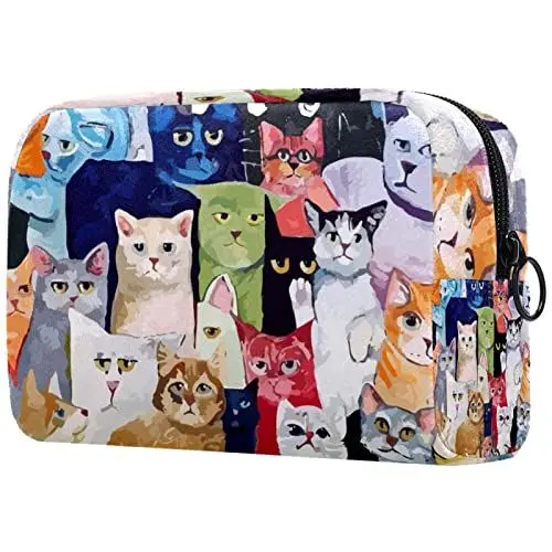 Produktbild: Kosmetische Reisetaschen, Make-up-Koffer, Make-up-Tasche für ToilettenartikelKatze Familie Cartoon Tiere