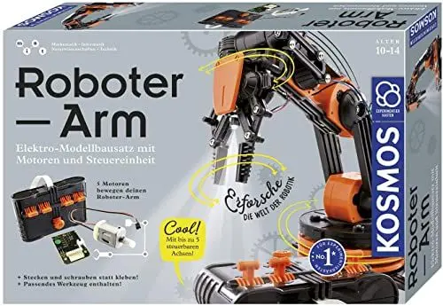Produktbild: KOSMOS 620028 Roboter-Arm, Modellbausatz für deinen elektrischen Roboterarm, mit 5 Motoren und Steuereinheit, Einführung in die Welt der Robotik, Experimentierkasten