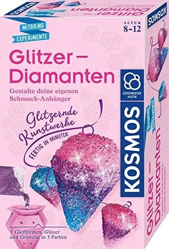 Produktbild: KOSMOS 657758 Glitzer-Diamanten, Funkelnde Schmuck-Anhänger erstellen und gestalten, mit Gießformen, Schmuckbändern, Glitzer, Granulat in 3 Farben, Experimentierset für Kinder von 8-12 Jahren