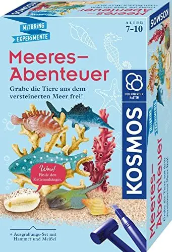 Produktbild: KOSMOS 658038 Meeres-Abenteuer, Grabe die Tiere aus dem versteinerten Meer frei. Mit Muschel-Kettenanhänger, Experimentierset für Kinder ab 7-10 Jahre, Deko, Schmuck, Mitbringsel, kleines Geschenk