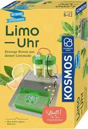 Produktbild: KOSMOS 658090 Limo-Uhr, Erzeuge Strom aus Limonade, Uhr mit Batterie selbst Bauen, Experimentierset für Kinder ab 8 Jahre zu Elektro-Chemie, Experimentierkasten, kleines Geburtstagsgeschenk