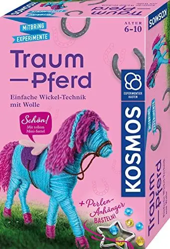 Produktbild: KOSMOS 658205 Traum-Pferd, mit einfacher Wickel-Technik Wird aus Wolle EIN Pferd, Perlen-Anhänger selber basteln, Bastelset für Kinder, Mädchen ab 6 Jahren