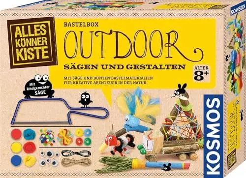 Produktbild: Kosmos 604462 AllesKönnerKiste Outdoor Sägen und Gestalten, Mit Säge und bunten Bastelmaterialien für kreative Abenteuer in der Natur, DIY-Bastelset für Mädchen und Jungen ab 8 Jahre, Orange