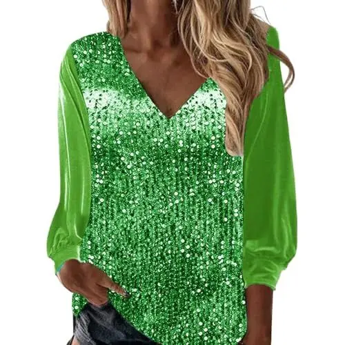 Produktbild: kosopse Damen Kleidung Langarm Baumwolle Solide Lose Taschen T Shirt Blusen Tops T Shirt Extra (Green, L)