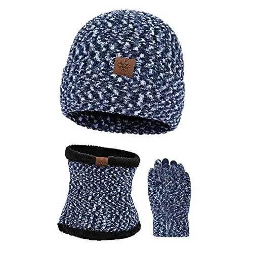 Produktbild: Set Frauen Thermo Warm mit Fleece Gefütterte Bommel Outdoor Sport Frauen Geschenk Beanie Mütze Damen Winter