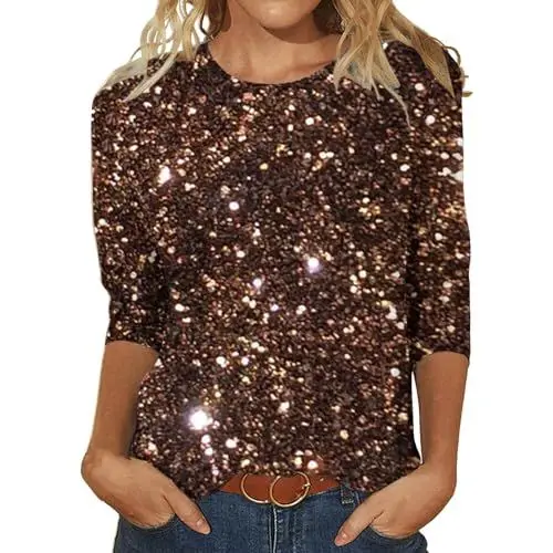 Produktbild: kosopse Leoparden Oberteil Damen dreiärmelig, runder Ausschnitt, modisches Oberteil Süße Pullover (Brown, L)