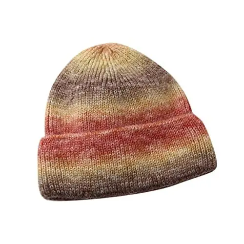 Produktbild: kosopse Wollmütze Herren Winddicht Regenbogen Stickerei gestrickte Wintermode Hüte warme Outdoor Ski Cap Trim Hut Tie Dye Cap mit Dünne Kindermütze (G, One Size)