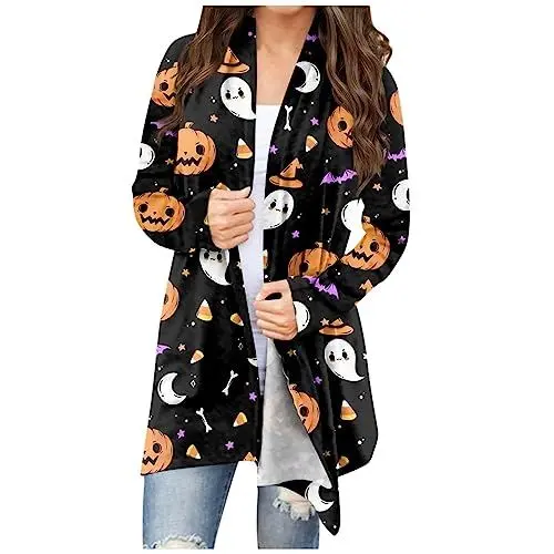 Produktbild: Kostüm Kimono Damen Cardigan Woman Cartoon Horror Schwimmen Cardigan Dicker Atmungsaktive Lange Crewnec Longtops Damen Langarm Passform Halloween Schwarz