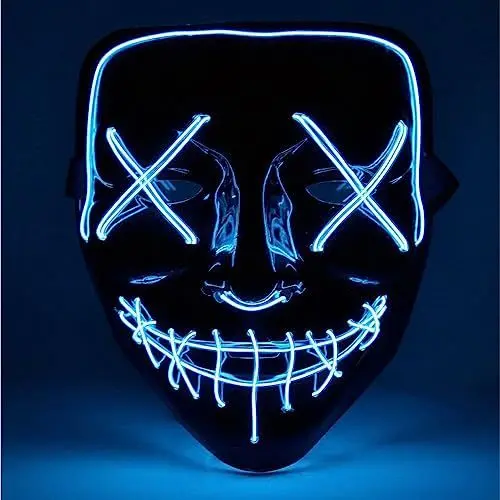 Produktbild: TK Gruppe Timo Klingler LED Grusel Maske - wie aus Purge steuerbar, Gesicht leuchtend, für Halloween, Fasching & Karneval als Kostüm für Herren & Damen (Farbauswahl) (1x blau)