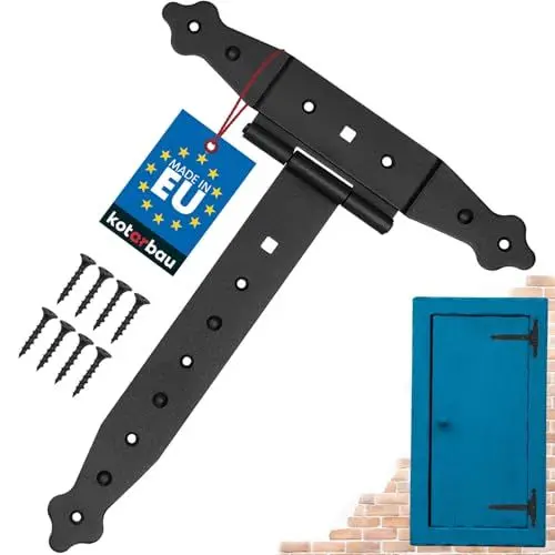 Produktbild: KOTARBAU® Kreuzgehänge Schwarz 250 mm Ladenband Scharnier Schwarz Band Platte Torbeschlag Holzverbindung Werfgehänge Pulverbeschichtet Türscharnier Aussen Tor Scharniere Torbänder