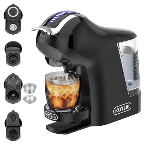 Produktbild: KOTLIE 5-in-1 Multifunktions-Kapselkaffeemaschine, kompatibel mit Kaffeekapseln, Kaffeepulver und ESE(44mm), einstellbare Wassermenge und Temperatur, großer Wassertank(EM-308A)