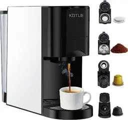 Produktbild: KOTLIE AC-513K 4 in 1 Kapsel Kaffeemaschine für Nespresso Original/Dolce Gusto/Mischkaffee/ESE Pads（44mm,19Bar,1450W,800ml