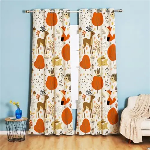 Produktbild: Koudi Kinderzimmer Vorhänge Blickdicht Cartoon Waldtiere Verdunkelungsvorhänge Elch Hase Fuchs Gardinen für Mädchenzimmer, Kinderzimmer, Babyzimmer Dekoration 210 x 132cm (H × B)