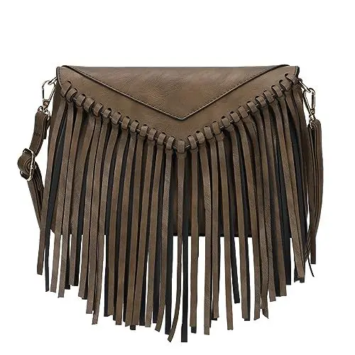 Produktbild: KouLi Buir Quaste Crossbody Geldbörse für Frauen PU Leder Western Hobo Fransen Handtasche Schultertasche, Khaki